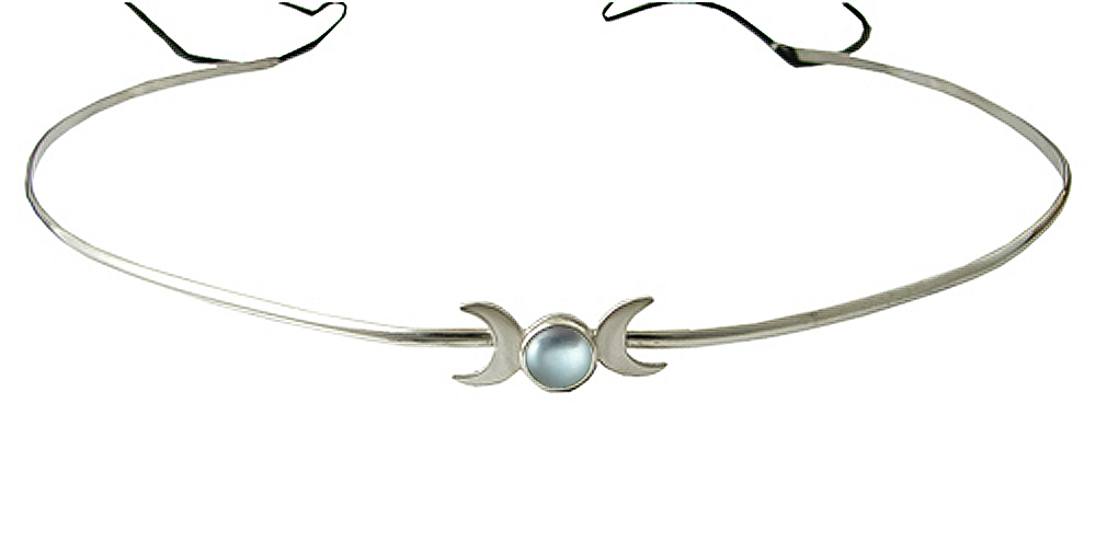 Sterling Silver Renaissance Style Headpiece Circlet Tiara With Blue Topaz